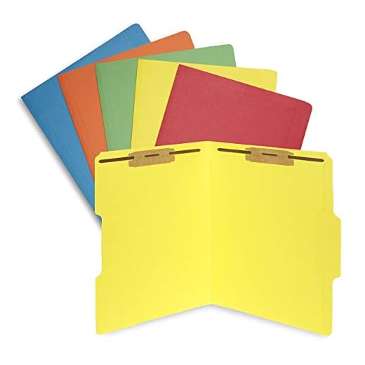 50 Assorted Color Fastener File Folders - 1/3 Cut Reinforced Tab - Durable 2 Prongs Bonded Fastener Designed to Organize Standard Medical Files, Law Client Files, Office Reports - Letter Size