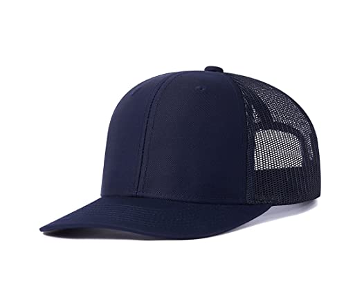 Quanhaigou Trucker Hat - Mesh Snap Back - Unisex Adjustable Baseball Cap - Outdoor Hats for Men Women, Navy Blue, One size