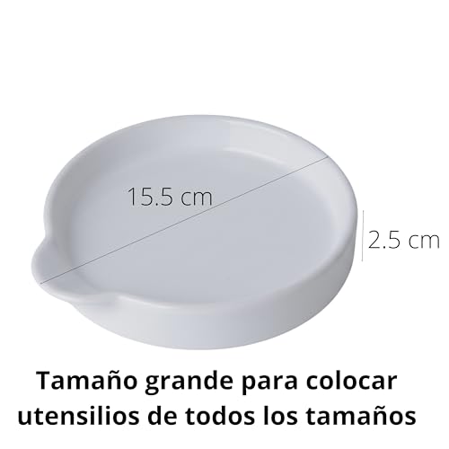 Miniatura 2 de Kook Time Reposacucharas De Cerámica Grande Curve - Soporte Para Utensilios De Cocina, Cucharones Y Espátulas. Plato Pequeño Multiusos Para Aperitivos O Vaciabolsillos. Ø 15.5 Cm. - Blanco
