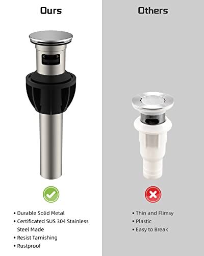 Hibbent 2 Pack Metal Bathroom Sink Drain with Overflow, Pop Up Detachable Stopper, Stainless Steel Vessel Lavatory Vanity Sink Strainer, Anti-Clogging Design, Chrome - image 5