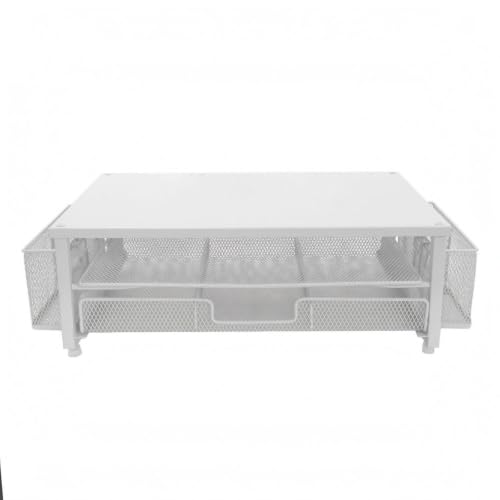 Support écran PC blanc à tiroir avec rangement et structure ouverte résistante - 2
