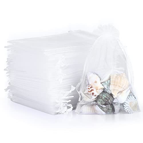 Ucouper 100 Stück Organzabeutel 10 x 15 cm Organzasäckchen mit Kordelzug für Hochzeit Geschenk Schmuck Lavendeln (Weiß) Cover