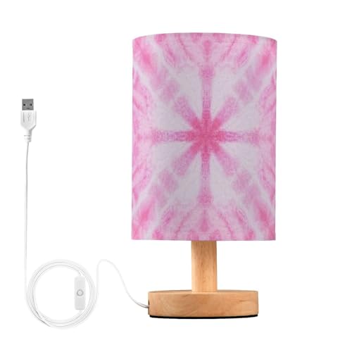 Lámpara de Mesa Cilíndrica Tie-dye Rosa con USB miniatura 1