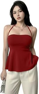 TIVANTE Women's Halter Neck Peplum Top, Sleeveless Backless Fitted Top Price In India
