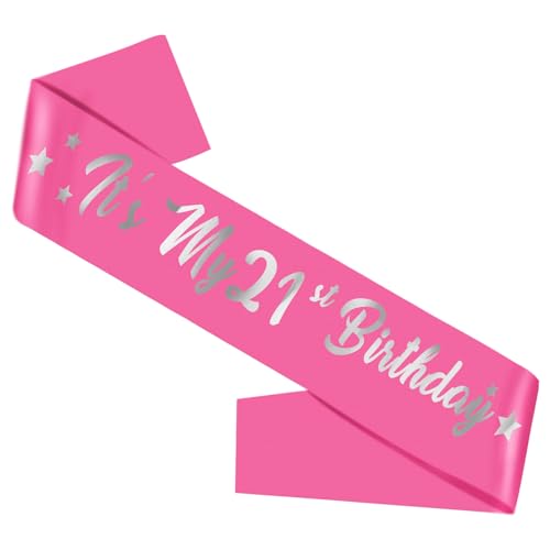21st Birthday Sash,Its My 21st Birthday Sash for Girls Pink Sash with Silver Foil Letter Birthday Sash for Girl Birthday Gifts Party Decorations Favors
