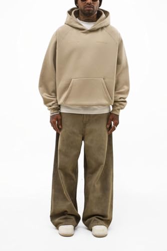Image of URBAN MONKEY Core Hoodie Dusty Beige 100% Polycotton Brushed Fleece Vintage Wash Long Sleeves Front Pocket Ribbed Cuffs & Hem Print On The Chest, Hood & Back Oversized Fit Unisex Sweatshirt