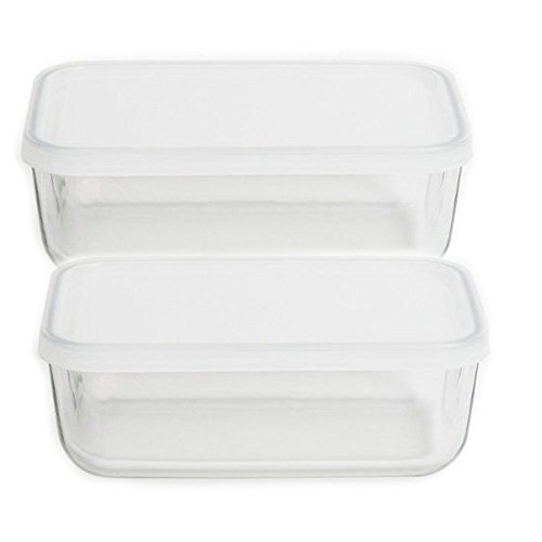 Bormioli Rocco Frigoverre Frosted Glass 37.25 Ounce Rectangle Food Container, Set of 2