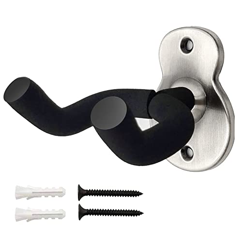 Amfrpar Metal Guitar & Ukulele Wall Holder with Non-Slip Protection, Silver