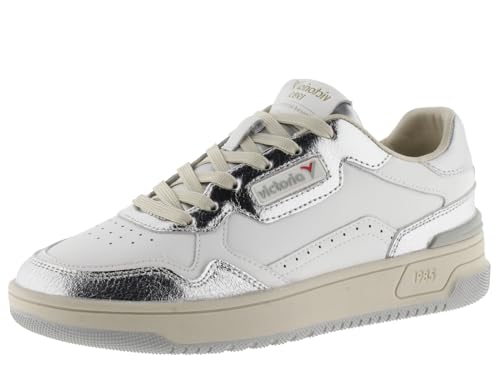 victoria 1985 Basket C80 Piel & Piezas Metalizadas & Logotipo Retro 8800121 para Mujer Plata 36