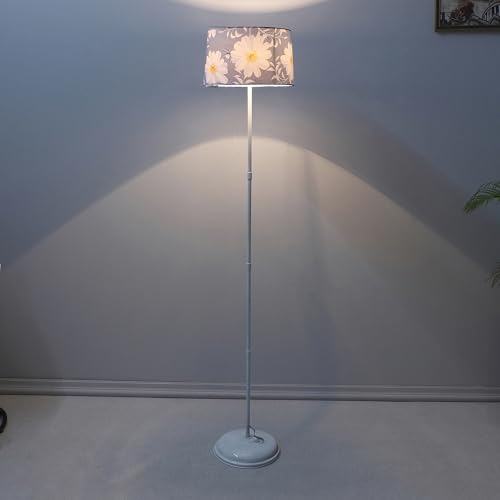 Image of tu casa White Metal-Iron Base Foldable Floor Lamps with Narcissue Floral Print & Satin Shade for Bedroom, Living Room, Lounge, Office Area, Gifting Without Bulb for Home Decoration (Height - 57 inch)