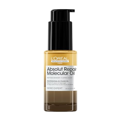 L'Oréal Professionnel Zwei-Phasen Haaröl, Repariert geschädigte Haartypen, Bis zu 100h Glanz, 3 Tage Frizz-Kontrolle, Hitzeschutz bis 230°C, Serie Expert, Absolut Repair Molecular Bi-Phase Oil, 30ml