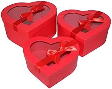 Home Garden Ornaments Red Gift Box with Lid Set of 3 Sizes Heart Shaped Gift Boxes with Lids Boxes for Presents Cardboard Gift Boxes with Decorative Ribbon (Heart Red)