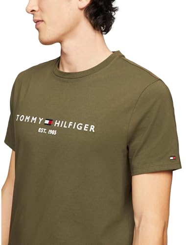 Tommy Hilfiger Men's Regular Fit Tommy Logo Embroidered Crew Neck T-Shirt, ArmyGreen, S3