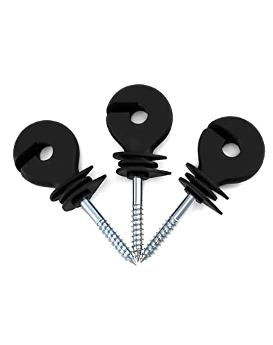 QWORK® 60Pcs Electric Fencing Ring Insulators, Wire Mesh Ring Insulator, Wooden Post Insulator Screw-in, for Ropes, Wires and Strands.