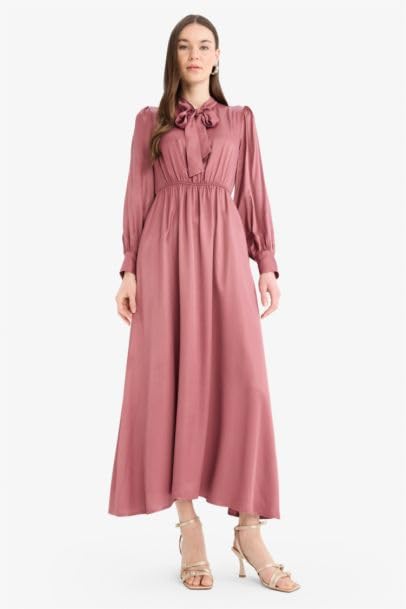 DeFacto Regular Fit Fiyonk Yaka Saten Uzun Kollu Midi Elbise…