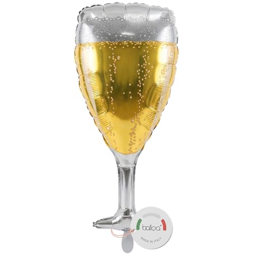 balloa Globo de papel de aluminio XXL, copa de champán, diseño Secco, globo de helio, decoración para fiestas de cumpleaños, elegante para bodas, aniversarios, vísperas de Año Nuevo, regalo para