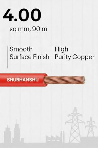 Image of 4.00 SQMM PVC Insulated Pure Copper Wire | Single Core Flexible Electric Cable | ISI Certified | 90 Meters | Red