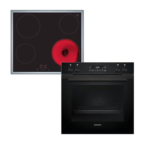 Bosch HBD230CR63 Backofen Set, Einbau-Backofen 60 cm, HBA510BA3, Serie 2, Schwarz, 3D Heißluft, Schnellaufheizung & Elektro-Kochfeld 60 cm, PKE645BA2E, Serie 4, Touch Bedienung, Edelstahlrahmen
