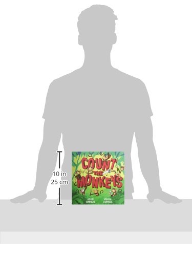 Size comparison image showing the book 'Count The Monkeys' next to a person for scale.