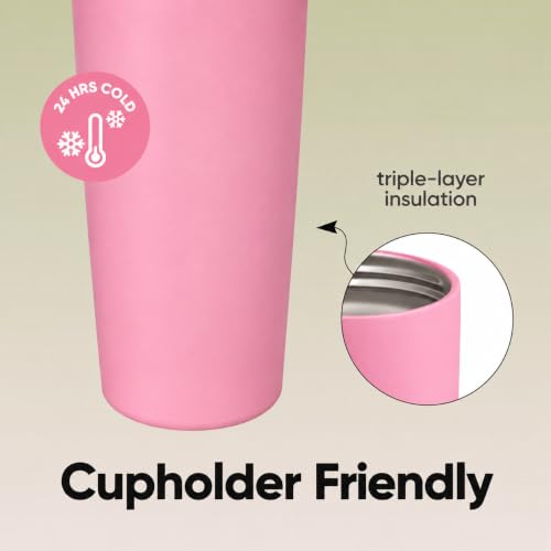 Image of HomeCloud 900ML Stainless Steel Water Bottle - Double-Wall Vacuum Insulated, Leakproof Straw Lid, BPA-Free Reusable Travel Flask with Two-Way Spout for Gym, Office & Outdoor Use (B Pink)