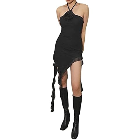 Fylovery Vestido de Tubo de Malla Transparente sin Tirantes con Dobl. Irregular Y2K Cover