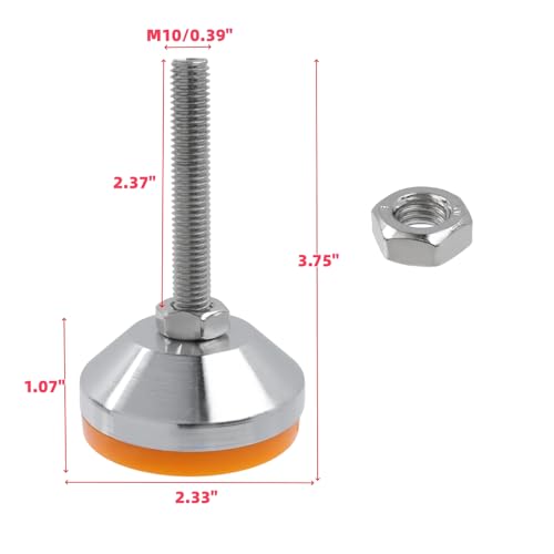 Image of M10x80mm Leveling Feet, 2200 lb Capacity Heavy Duty Adjustable Swivel Furniture Glides, 2.33 Inch Anti-Slip Base, Rubber Feet Levelers for Table, Shelves, Workbench, Cabinet, Machine, 4Pcs