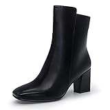 IDIFU Women's Ada Fashion Square Toe Ankle Boots Low Block Heel Short Boots Side Zipper Booties Shoes- Half Size Larger (Black Pu, 9.5 M US)