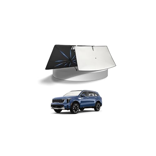 Image of KUST Sun Shade Umbrella for Kia Sorento 2021-2025 2026 | Custom Fit Windshield Sunshade | Foldable Sunshade with Bendable Handle | Blocks Heat & UV Scratch Resistant Keep Your Car Cool Sunshield