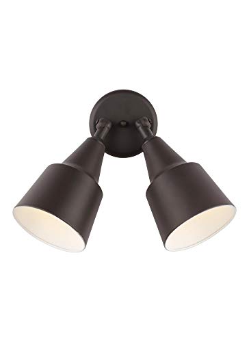 Image of Generation Lighting 2-Light Adjustable Flood Light in Antique Bronze | Wet-Rated Aluminum Fixture with Matching Shade, an Exterior Lighting Fixture and Outdoor Lamp for Home Security or Yard