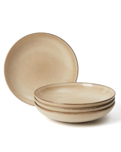 Image of 8.75'' Ceramic Pasta Bowls Set of 4, Salad Bowls Pasta Serving Bowls | 32Oz Versatile Serving Bowls for Pasta, Salad, Fruit & Noodles, Soup Bowls Sets, Stoneware Pasta Plates, Mocha Beige