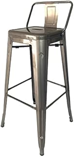 Kosmi - Surowy metalowy stołek barowy z małym oparciem, krzesło barowe z metalowym stołkiem wysokość 66 cm, idealny do blatu kuchennego 90 cm, wykończenie ocynkowany wygląd
