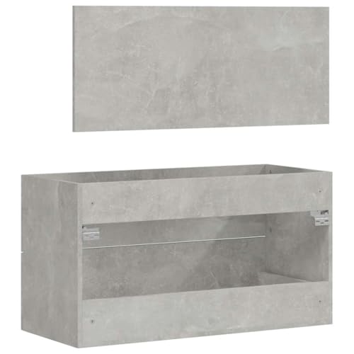 Muebles de baño completos con espejo y armario en madera gris 8