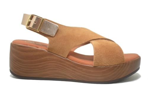 Sandales compensées en cuir Oh! My Sandals 6039 Muscade pour femme