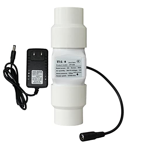 TTiiLoe Mini Inline Duct Fan 2” 50mm with 40mm PVC Pipe Interface 22 CFM Extractor Fan Blower 6W 12V Air Vent Pet Fan for Grow Tents Hydroponics Attic Kitchen