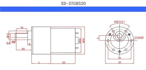 Moteur à engrenages XD-37GB520 robuste de 10W à direction réversible - 4