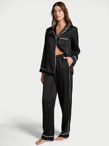 Image of Victoria's Secret Satin Pajama Set, Long Sleeve Button Down Shirt & Pants, Sleepwear for Women (XS-XXL)