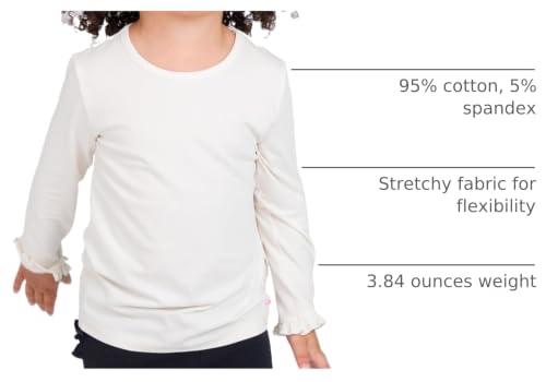 Image of RuffleButts Baby /Toddler Girls Knit Ruffle Tee - Long Sleeve T-Shirt | 51% Cotton 49% Modal, Breathable Fabric, Athletic Fit, Layering Undershirt, Yoga Or Gym Wear, Machine Wash