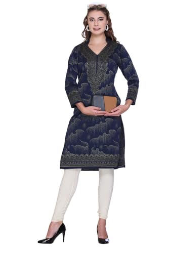 Image of REBECCA Women's Winter Woolen Kurti Jacquard Straight Fit Ethnic Wear with 2 Side Pockets