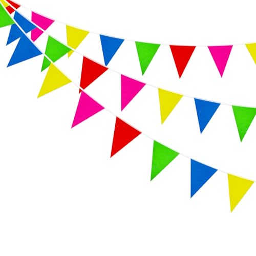 Guirlande de fanions de 20 m, 40 fanions triangulaires réutilisables et imperméables, pour décoration de fête, intérieur et extérieur, Anniversaire,...