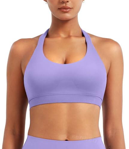 Image of YEOREO CoreFlex Women Halter Sports Bra Workout Seamless Padded Basic Bra Open Back Yoga Gym Crop Top