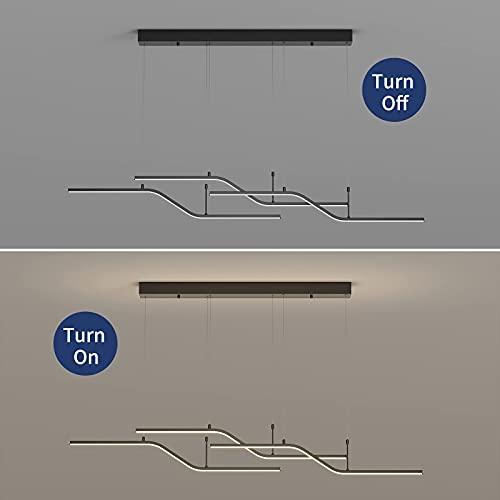 Eiinee Modern LED Pendant Lighting, Dimmable Modern LED Chandelier Linear Wave Light Fixture, LED Hanging Light Fixture for Dining Room Kitchen Island Breakfast Area Living Room (3-Light 45W Black)