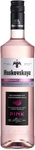 Moskovskaya Pink Vodka - Botella de vidrio de 70cl - 38% Vol. - Sabor a frambuesa y lima - Licor destilado con ingredientes naturales - Ideal para cócteles, chupitos o con hielo - Fabricado en EU