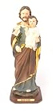 Genérico San Jose Estatua Religiosa Católica, Figura Decorativa de Cristo, Marrón y Azul, 21 cm, Base de Madera, Ornamento para el Hogar