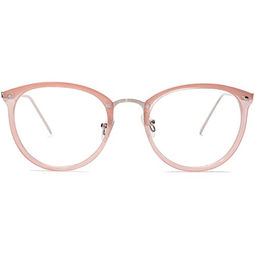 AMOMOMA Round Blue Light Blocking Glasses Computer Glasses Eyewear Frame AM5001, Pink Frame/Clear Lens