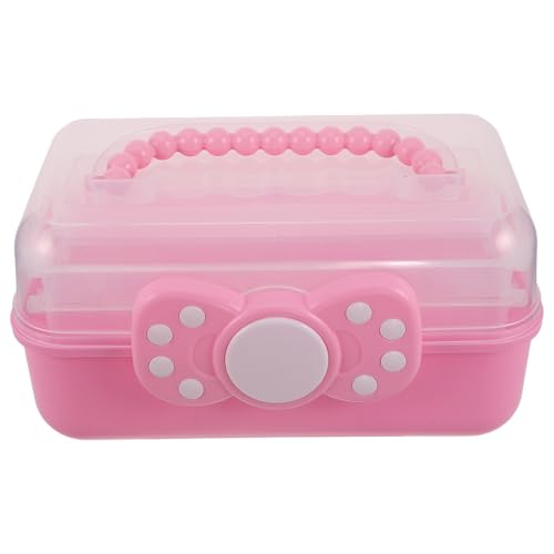 Beaupretty Caja de Almacenamiento para Pinzas y Lazos de Cabello para Niñas, Organizador Plástico Portátil de 3 Capas Cierre de Lazo Rosa, Estuche para Joyas y Accesorios Infantiles a Prueba