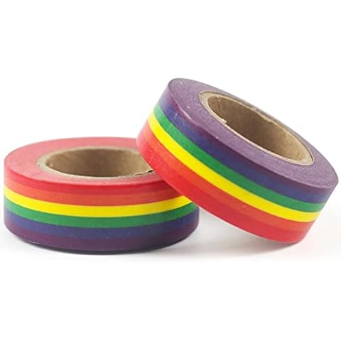 bopely 2pcs Rainbow Washi Tapes Colorful Decorative Masking Tapes Self Adhesive Tapes for Scrapbooking Album Supplies Cover