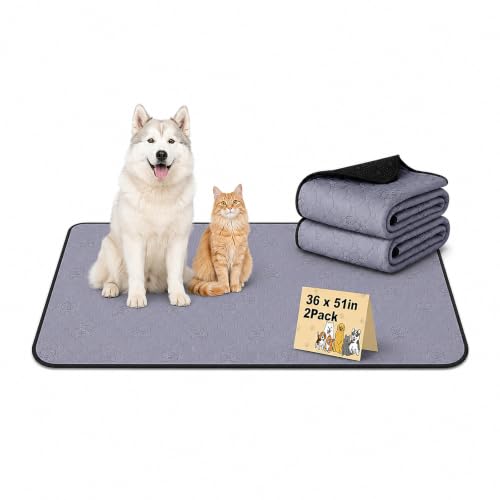 Image of Washable Pee Pads for Dogs 2 Pack, Reusable Waterproof Leak-Proof Puppy Training Pads, Super Absorbent Non-Slip Dog Whelping Pads for Crate, Playpen, Bed & Floor (36 inchx51 inch Gray)