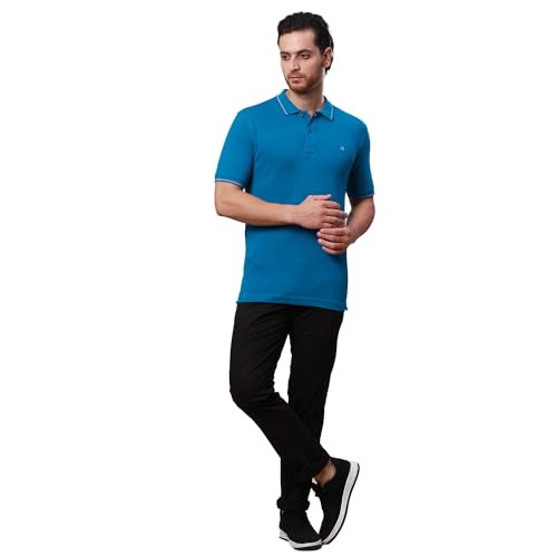 Image of Raymond Contemporary Fit Pure Cotton Solid Pattern Polo Neck Casual T-Shirt