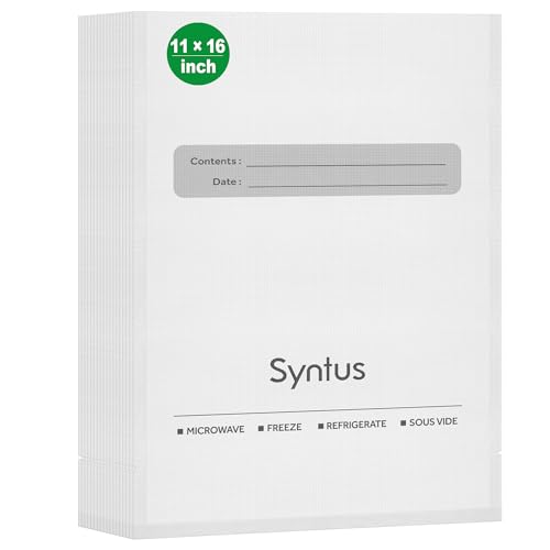 Image of Syntus Vacuum Sealer Bags, 100 Count Gallon 11 inch x 16 inch Comercial Grade PreCut Bag for Food, BPA Free Food Vac Bags for Storage, Meal Prep or Sous Vide