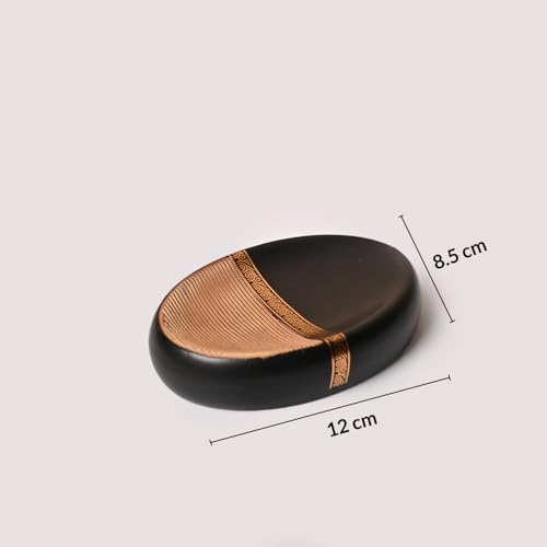 Image of Market99 Ceramic Bathroom Set of 4 in Matte Golden & Black with Elegant Wooden Elegance Design, Includes Soap Dispenser, Tumbler, Toothbrush Holder, and Soap Dish, Soap Dispenser 400 ML Capacity